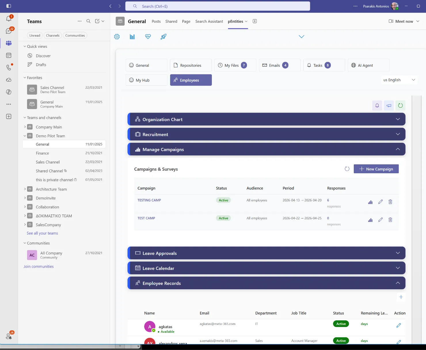 HR creates and manages campaigns and surveys