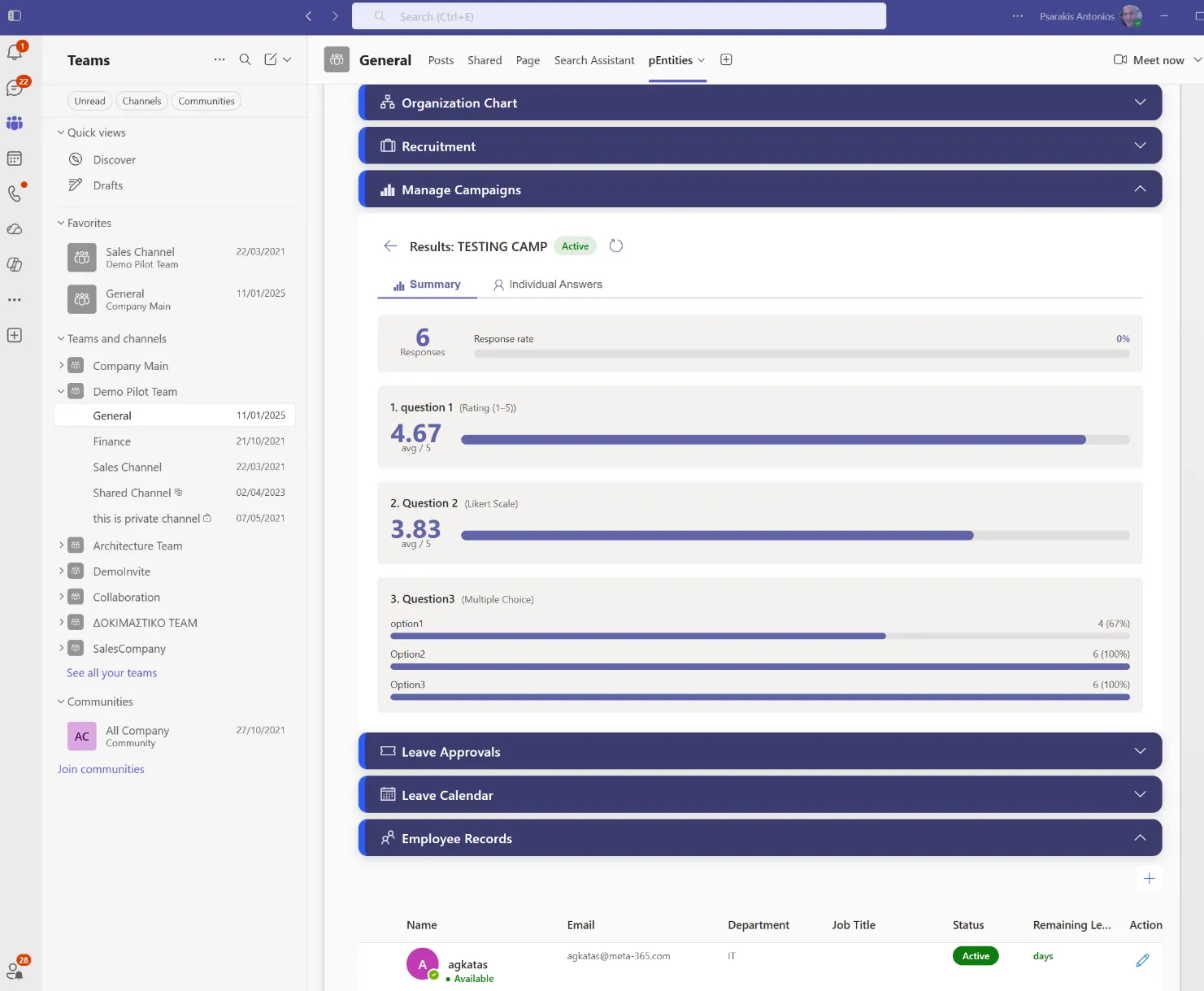 Survey results aggregate automatically