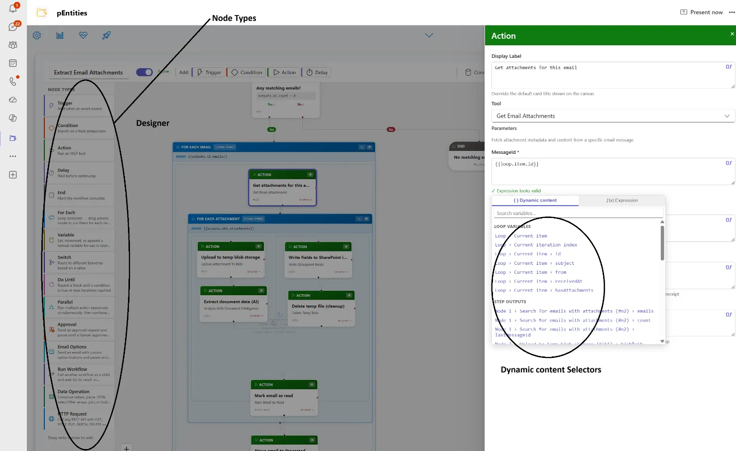 The workflow designer inside Microsoft Teams